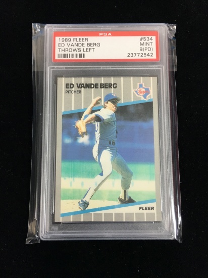 PSA Graded 1989 Fleer Ed Vande Berg ERROR Throws Left Rangers Baseball Card - RARE