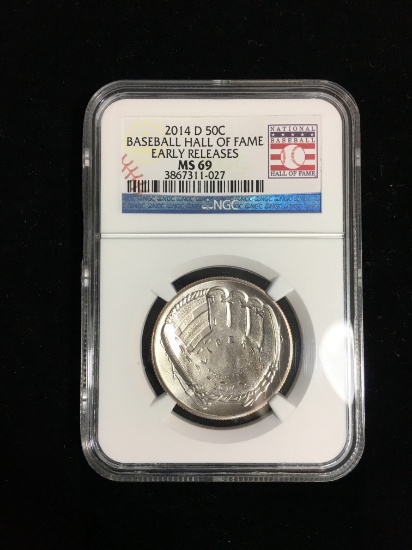 NGC 2014-D 50c Baseball Hall of Fame Early Releases MS 69 Graded MS 69 Coin