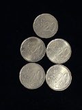 5 Count Lot of 20 Cent Euro Coins - 1 Euro Face Value