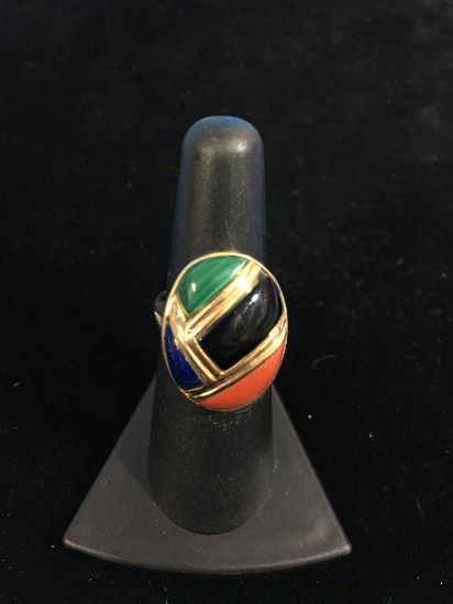 Lapis, Onyx, Malachite, & Carnelian Sterling Silver Ring - Size 6