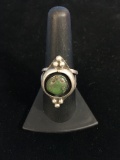 Old Pawn Native American Sterling Silver & Green Turquoise Ring - Size 8.75