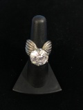 Designer ND Sterling Silver & Extra Large Cubic Zirconia Cocktail Ring - Size 5.75