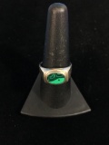 Old Pawn Taxco Sterling Silver & Green Malachite Thick Ring - Size 9
