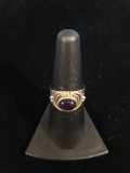 Vintage Sterling Silver & Cabachon Amethyst Ring - Size 7.5