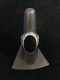 Bali Style Sterling Silver & Black Onyx Ring - Size 7.75