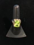 Marcasite & Green Peridot Sterling Silver Ring - Size 7