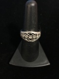RJ Sterling Silver & 3 Diamond Ring - Size 7