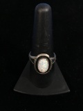 Old Pawn Native American Sterling Silver & Fire Opal Ring - Size 8.75