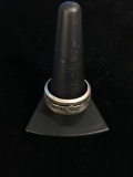 Old Pawn Taxco Carved Sterling Silver Double Band Thick Ring - Size 13