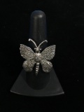 Unique Carved Sterling Silver Butterfly Ring - Size 7