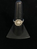 Carved Sterling Silver Sun Flower Ring - Size 7.5