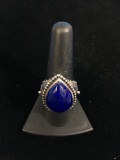 India Bali Style Sterling Silver & Blue Lapis Tear Drop Ring - Size 9