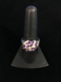 Sterling Silver & Amethyst Cluster Ring - Size 8