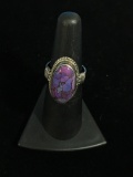 Sterling Silver & Large Purple Earthstone Ring - Size 6