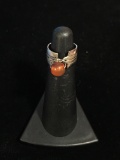 Vintage Sterling Silver & Amber Bead Ring - Size 3.5