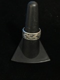 Carved Sterling Silver Flame Design Ring Band - Size 8.5