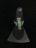 Old Pawn Native American Sterling Silver & Turquoise Ring - Size 5.75