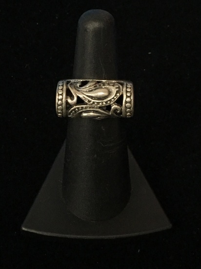 Bali Style Sterling Silver Scroll Cut Tall Ring - Size 5.5
