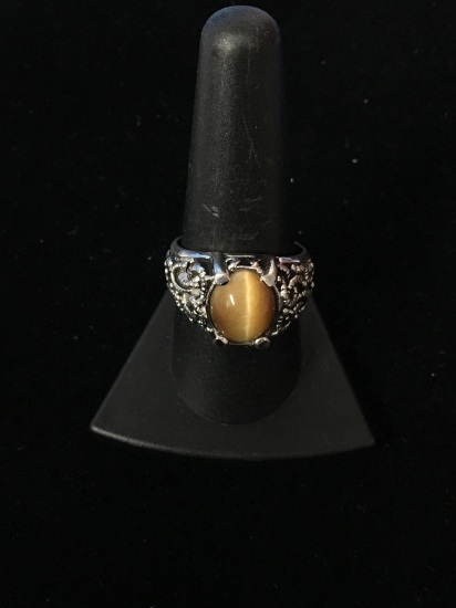 Vintage Sterling Silver & Tiger's Eye Ring - Size 9.5