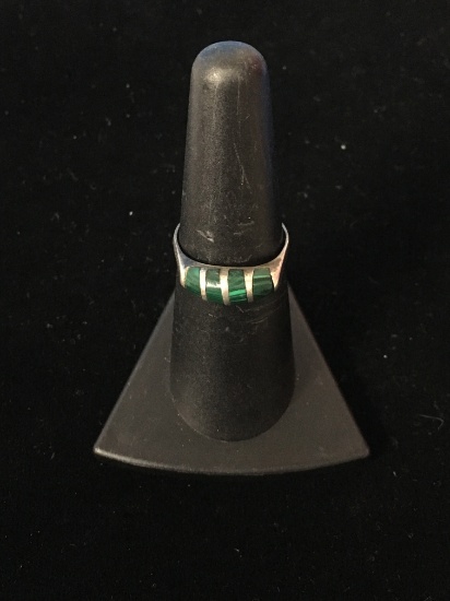 Old Pawn Taxco Sterling Silver & Malachite Ring - Size 7