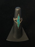 Old Pawn Native American Sterling Silver & Turquoise Chip Inlay Ring - Size 5