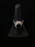 Diamond & Sapphire Sterling Silver Ring - Size 7.75
