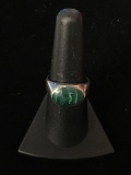 Old Pawn Sterling Silver & Malachite Inlay Ring - Size 8