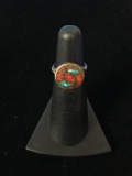 Old Pawn Sterling Silver Ring W/ Turquoise & Red Coral Chip Inlay - Size 4