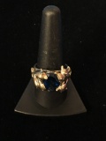 Large Sterling Silver & Blue Gemstone Dolphin Ring - Size 9.5