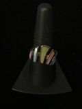 Sterling Silver & Colored Shell Inlay Ring - Size 8.75