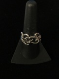 Thick Sterling Silver Floral Pattern Ring - Size 9