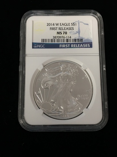 NGC 2014 1 Troy Ounce .999 Fine Silver 2014 American Silver Eagle First Releases MS70