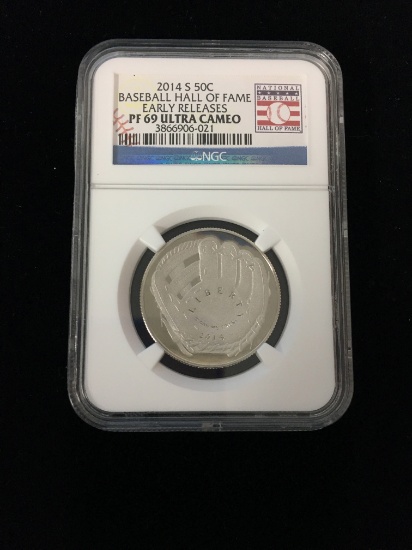 NGC 2014 Baseball HOF Early Releases Half Dollar Curved Coin PF69 Ultra Cameo