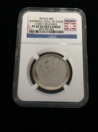 NGC 2014 Baseball HOF Early Releases Half Dollar Curved Coin PF69 Ultra Cameo