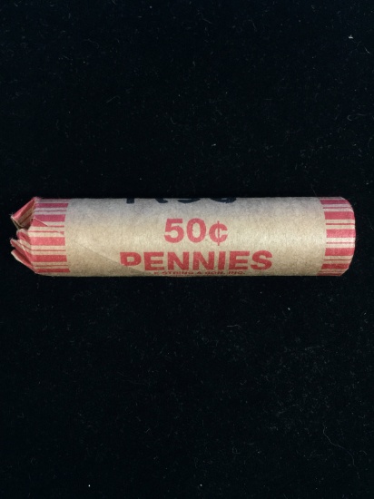 1956 Labeled Unsearched Roll of 50 Lincoln Cent Wheat Pennies