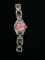 Women's Silver Tone With Pink Face Butterfly Watch