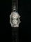 Women's Silver, Black & Mother of Pearl Tone Double Face Watch With Black Leather Band