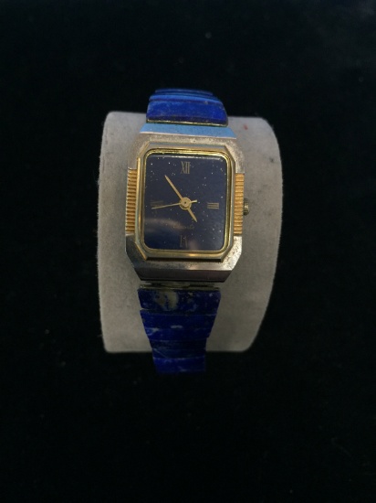 Blue and Gold Tone Women's Wrist Watch With Flexible Band