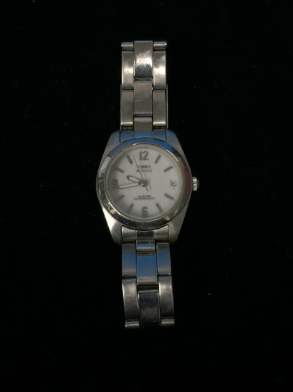 Timex Indiglo Silver and White Tone Women's Watch with Stainless Band