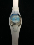 Dickies Silver and White Tone with Teal Face Women's Watch with Leather Band