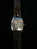 Women's Silver Tone Watch with Brown Leather Band