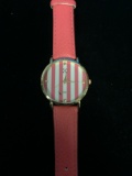 CC Pink and White Stripe and Gold Tone Women's Watch with Pink Band