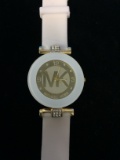 White and Gold Tone Michael Kors Watch with White Rubber Band