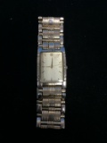 Gold and Silver Tone Squared Shaped Watch With Diamond