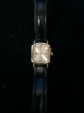 Gold Tone Women's Watch with Black Leather Band