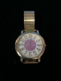 Uniton Gold Tone Large Face Watch With Gold Tone Flexible Band