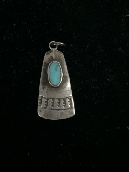 Old Pawn Native American Sterling Silver & Turquoise Pendant