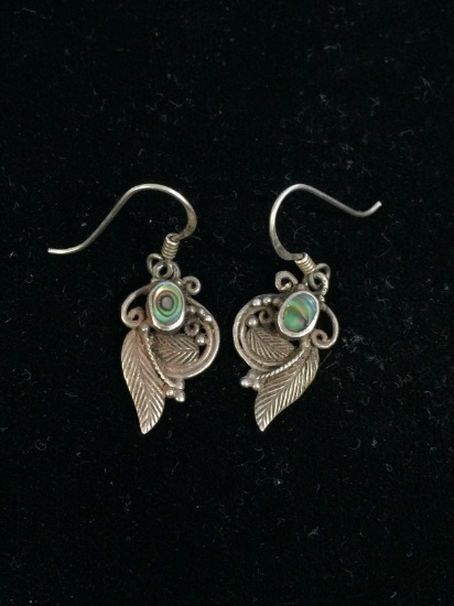 Old Pawn Native American Sterling Silver & Abalone Feather Earrings