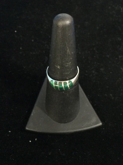 Old Pawn Taxco Sterling Silver & Green Malachite Ring - Size 7.75