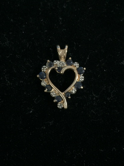 Diamond & Sapphire Sterling Silver Heart Pendant